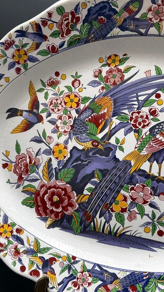 Piatto ovale vintage uccelli e fiori 46 cm