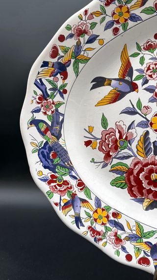 Piatto ovale vintage uccelli e fiori 46 cm