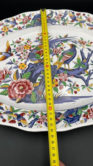 Piatto ovale vintage uccelli e fiori 46 cm