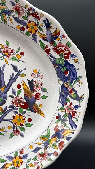 Piatto ovale vintage uccelli e fiori 46 cm