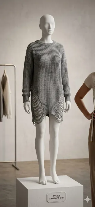 Jersey Oversz Shredded Knit Gris Talla Única