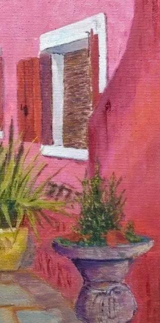 Cuadro al óleo de calle colorida