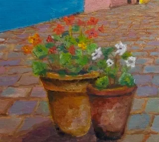 Cuadro al óleo de calle colorida