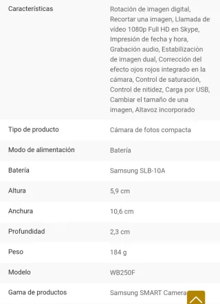 Samsung WB250F Cámara Digital Blanca