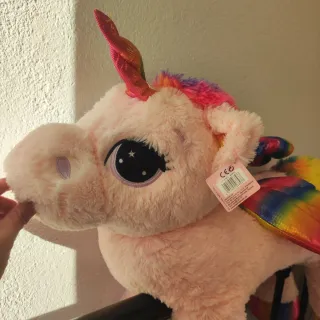 Peluche Unicornio Rosa con Alas Arcoíris