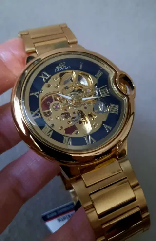 Orologio automatico uomo Jinshen scheletrato oro