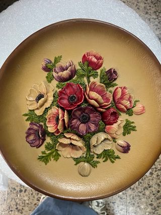 3 Platos Decorativos Flores Cerámica