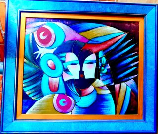 Pintura al óleo hecha a mano con marco