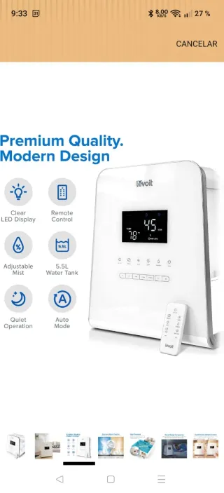 Humidificador Levoit Ultrasónico 5.5L Blanco