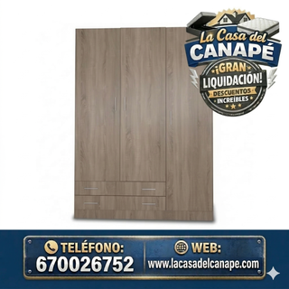 Armario 3 Puertas 2 Cajones Madera