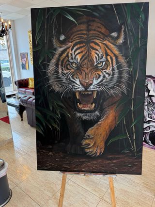 Cuadro acrílico lienzo tigre bambú