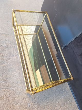 Juego 2 mesas centro cristal y metal dorado