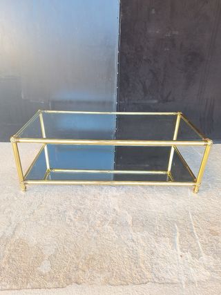 Juego 2 mesas centro cristal y metal dorado