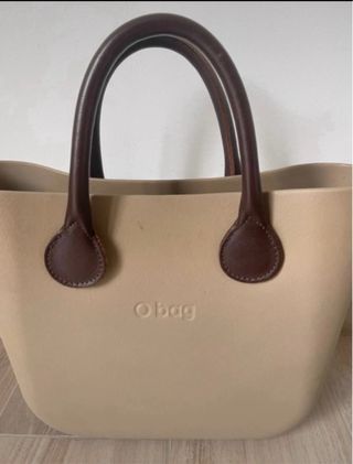 Borsa O bag Beige con Manici Marroni in Pelle