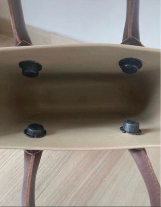 Borsa O bag Beige con Manici Marroni in Pelle