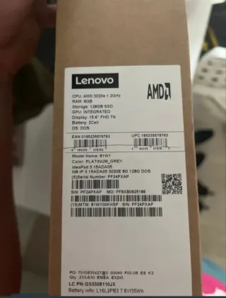 Ordenador portátil Lenovo Ideapad 3 plata 256GB+8G