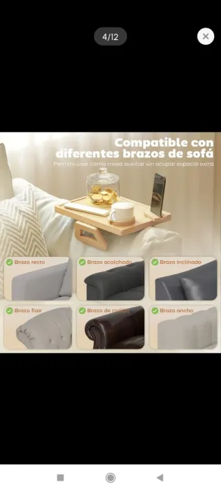 Bandeja de bambú para reposabrazos de sofá