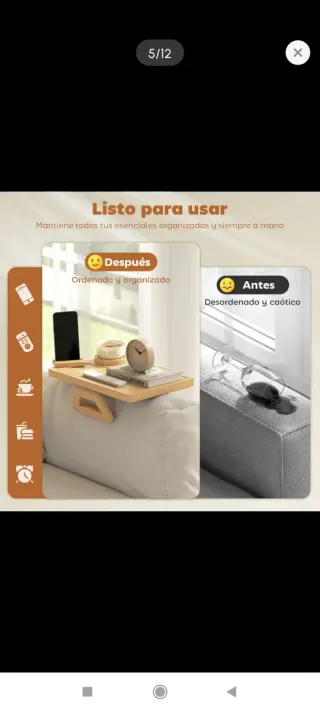 Bandeja de bambú para reposabrazos de sofá