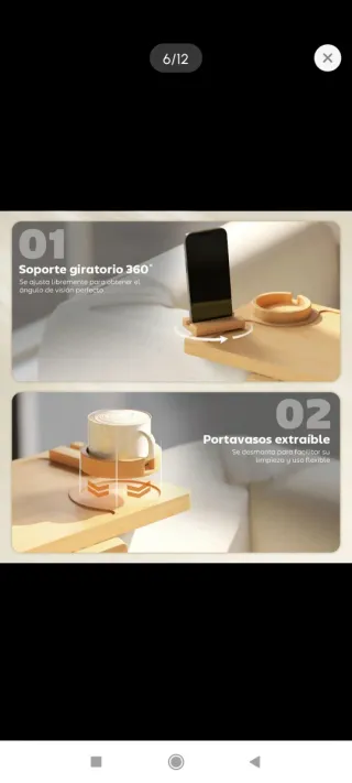 Bandeja de bambú para reposabrazos de sofá