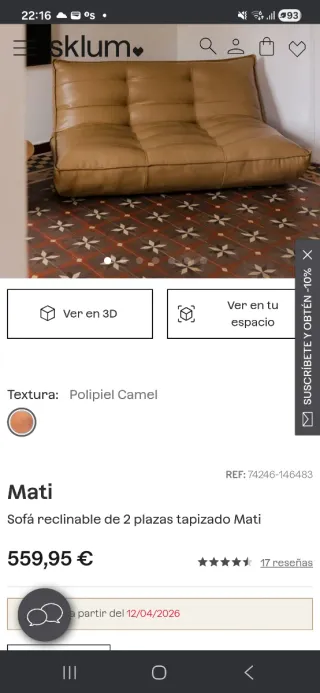 Sofá 2 plazas Sklum beige