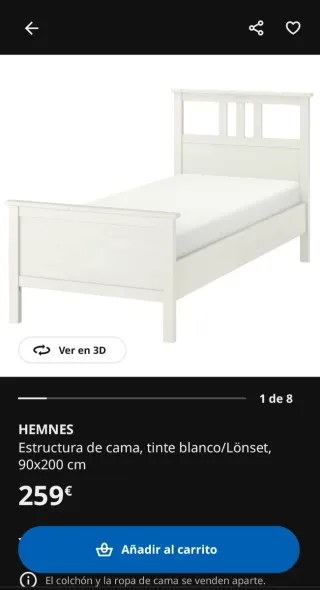 Estructura cama 90x200 blanca