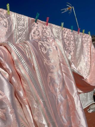 Tela antigua adamascada seda cortina