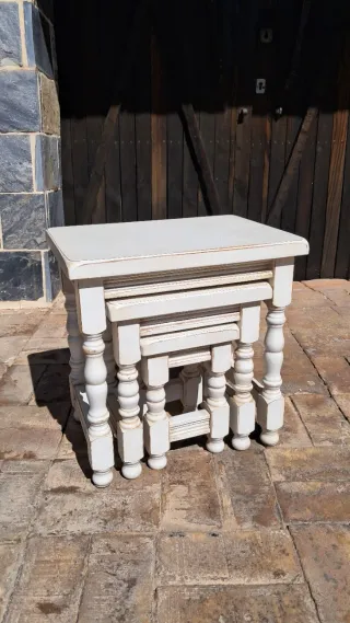 Conjunto 3 mesitas nido mueble madera vintage