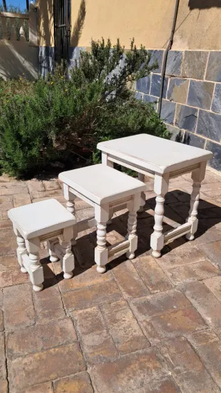 Conjunto 3 mesitas nido mueble madera vintage