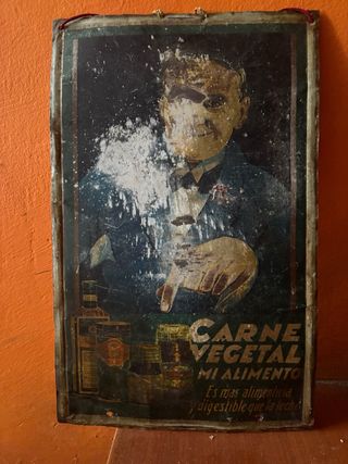 Cartel Chapa Antiguo Carne Vegetal