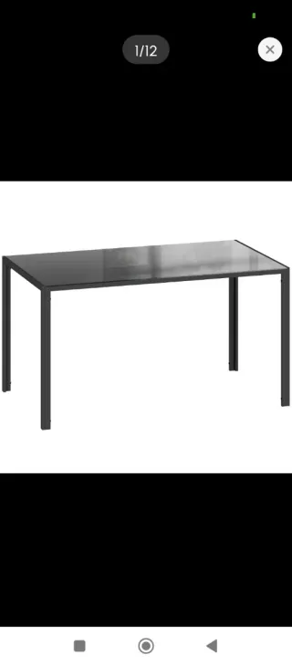 Mesa comedor cristal y metal negra