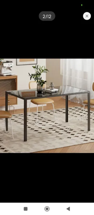 Mesa comedor cristal y metal negra