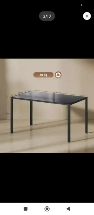 Mesa comedor cristal y metal negra