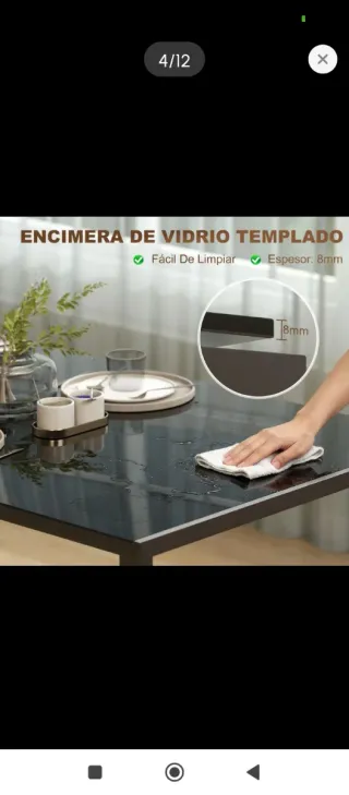 Mesa comedor cristal y metal negra