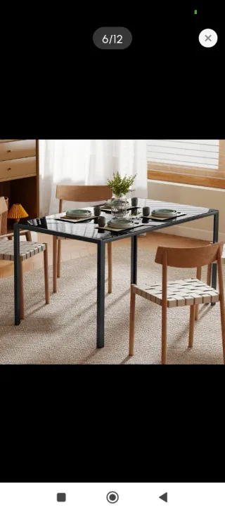 Mesa comedor cristal y metal negra