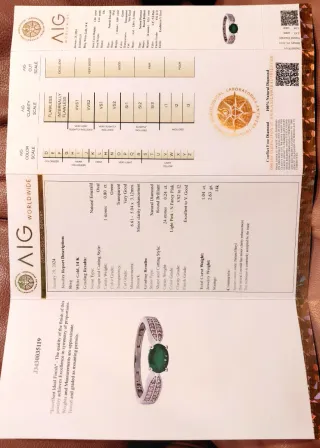 Anillo  Esmeralda y Diamantes oro 14k