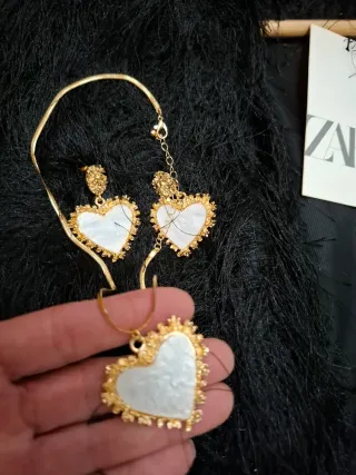 Conjunto Zara Corazón Blanco y Dorado