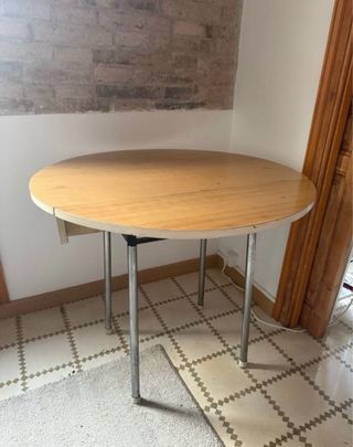 Mesa redonda plegable madera y metal