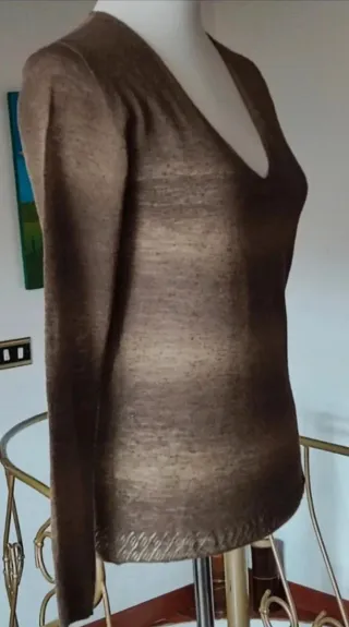 Maglietta donna in filo beige/marrone