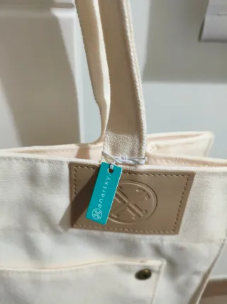 Bolso Tote Anartxy Tela Beige/Turquesa Nuevo