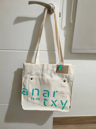 Bolso Tote Anartxy Tela Beige/Turquesa Nuevo