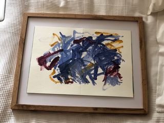 Arte original abstracto azul y ocre