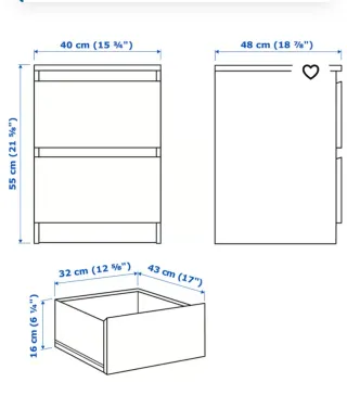 Mesita de noche Ikea blanca 2 cajones