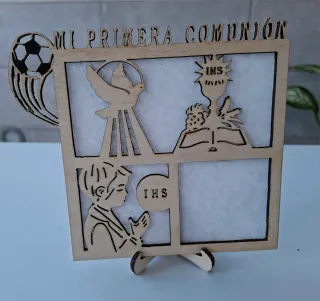 Cuadro Mi Primera Comunión madera + pie