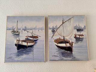 Pareja de cuadros de barcas