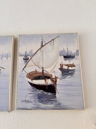 Pareja de cuadros de barcas