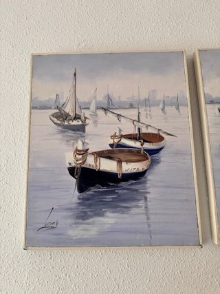 Pareja de cuadros de barcas