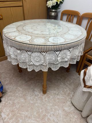 Mesa redonda cristal y madera