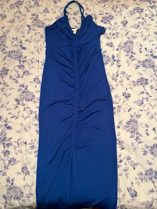 Vestido azul marino H&M tirantes cruzados fruncido