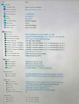 PC  Intel i5/ 740GB HD/ 16GB RAM