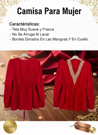 Camisa mujer con bordes dorados